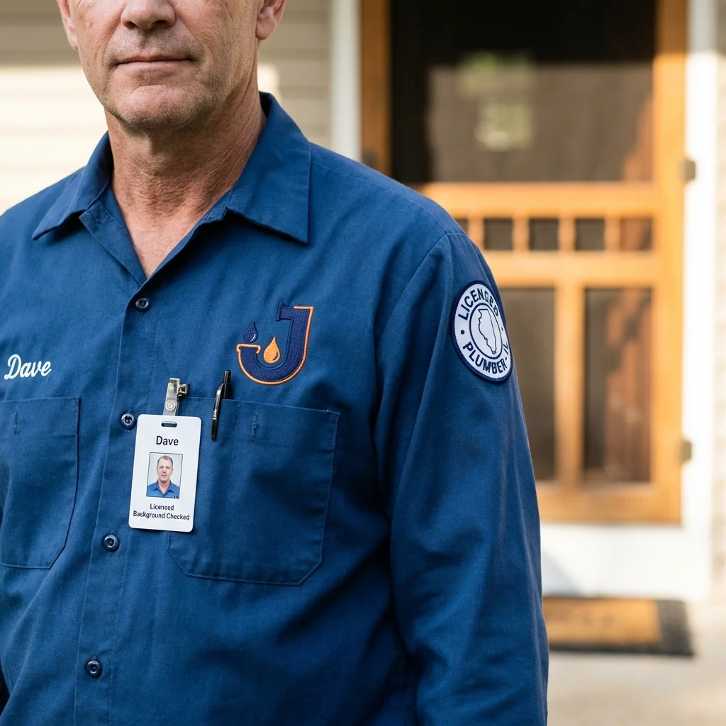 Licensed plumber showing ID badge in Colleyville, TX