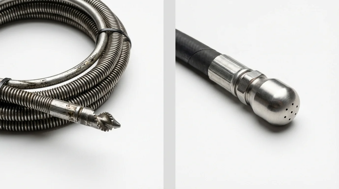 Drain snake cable and hydro jetting nozzle used for drain cleaning in Colleyville, TX