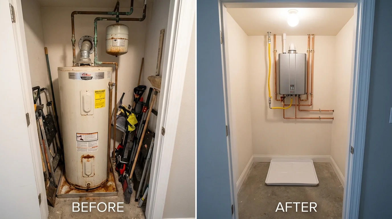 Tank water heater versus wall-mounted tankless unit comparison for Colleyville, TX homeowners