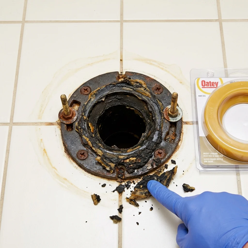 Failed wax ring showing water seepage at the base of a toilet in a Colleyville, TX home